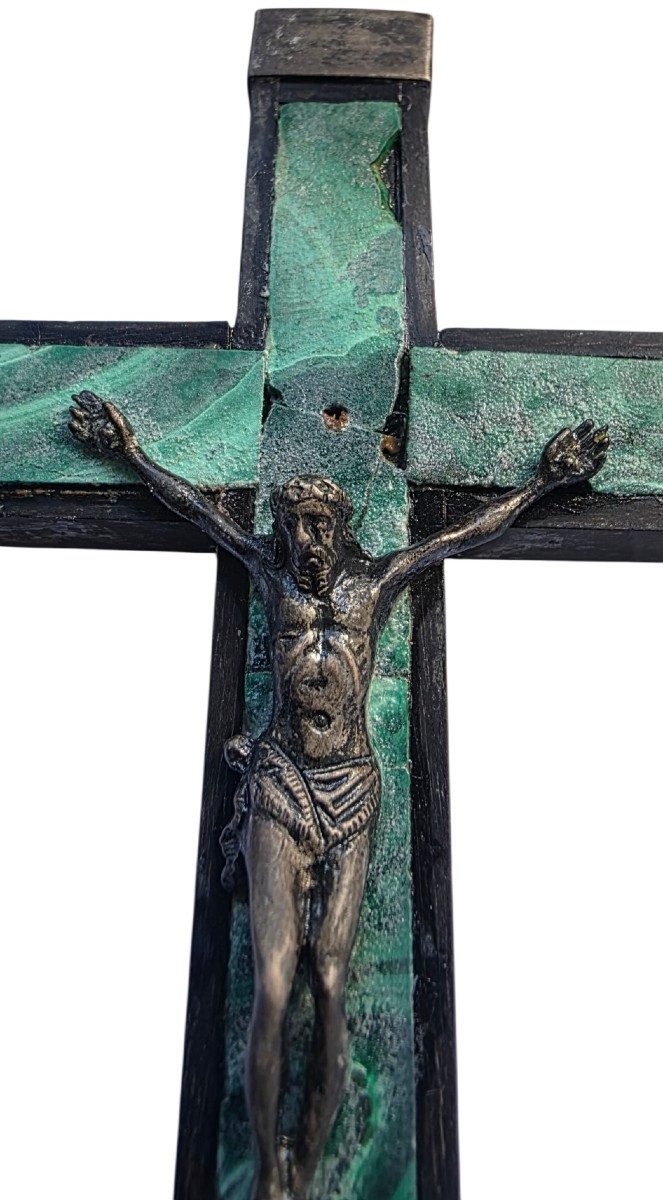 18em Bishop's Pectoral Cross In Malachite And Sterling Silver-photo-3