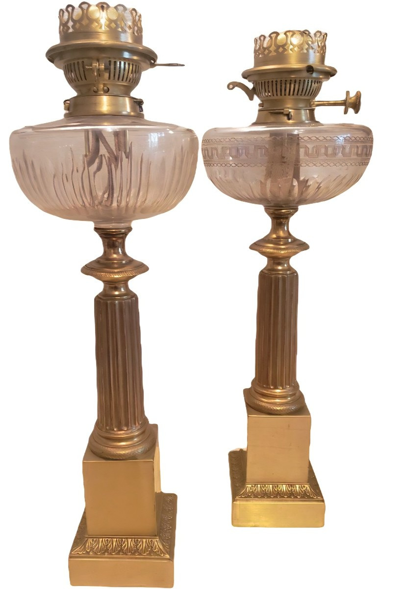Paire de lampes carcel bronze doré d'époque Empire 