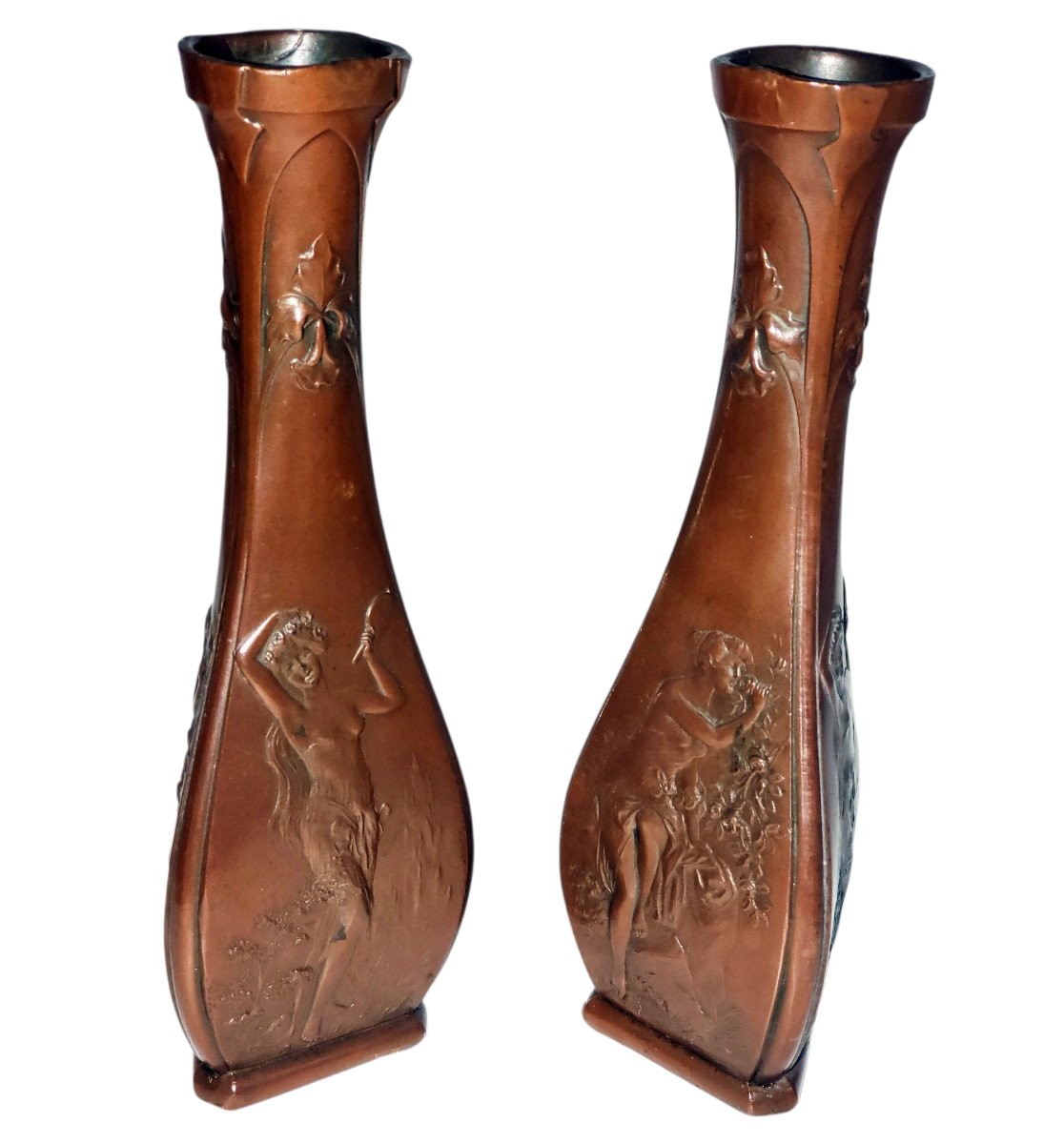 Pair Of Art Nouveau Vases Decorated On Three Sides-photo-2