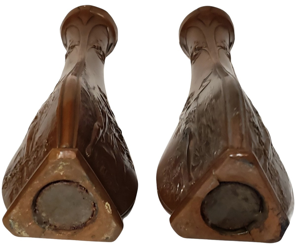 Pair Of Art Nouveau Vases Decorated On Three Sides-photo-4