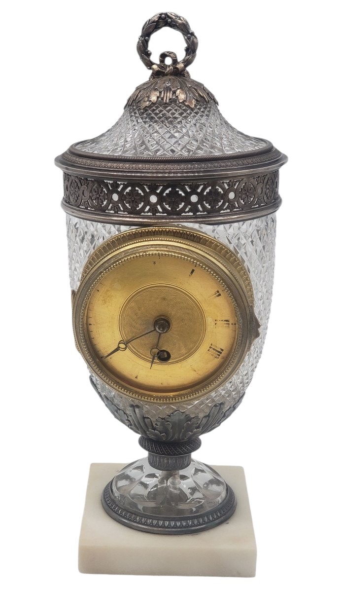 Pendule d'époque Empire cristal taillé baccarat monture argent massif -photo-2