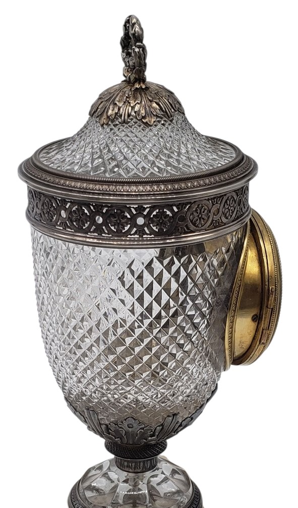 Pendule d'époque Empire cristal taillé baccarat monture argent massif -photo-3