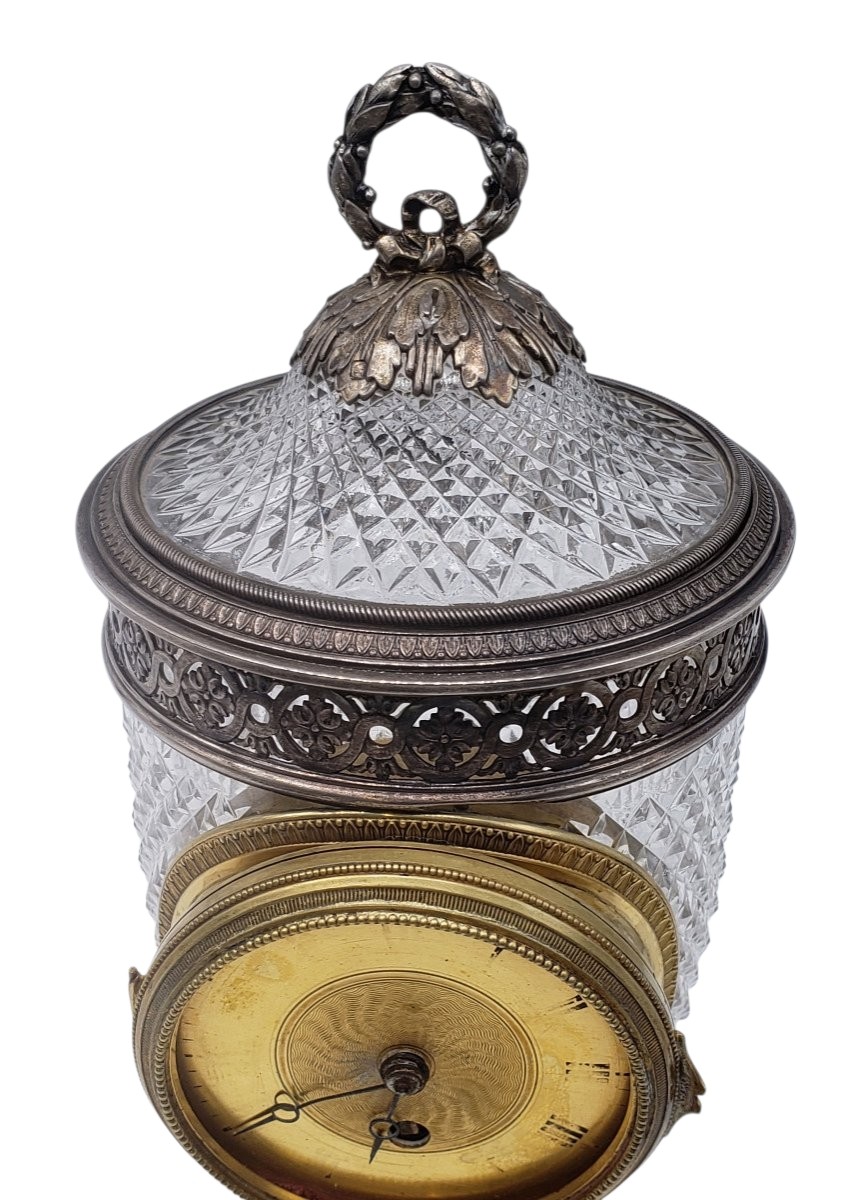 Pendule d'époque Empire cristal taillé baccarat monture argent massif -photo-4