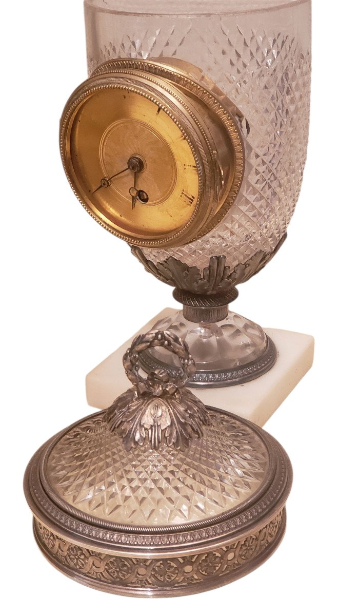 Pendule d'époque Empire cristal taillé baccarat monture argent massif -photo-1