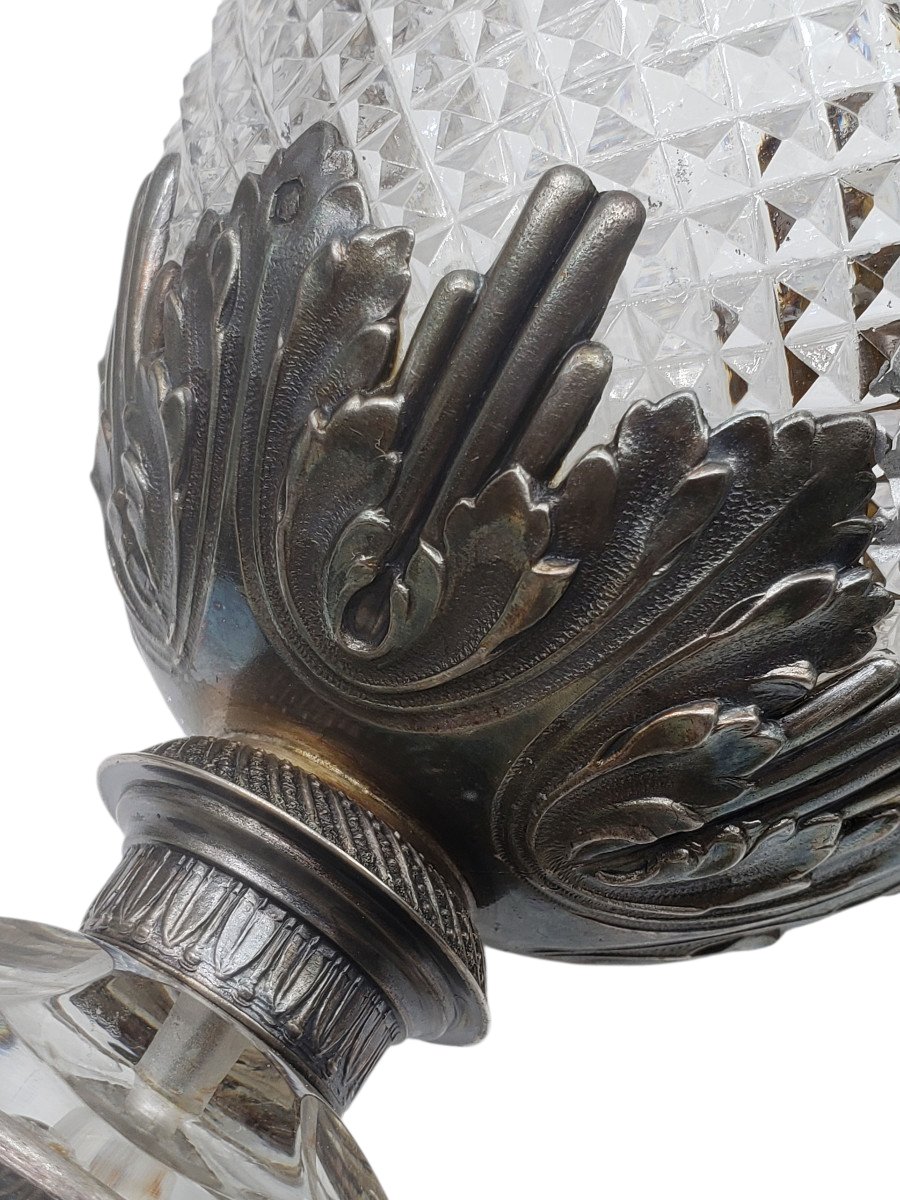 Pendule d'époque Empire cristal taillé baccarat monture argent massif -photo-5