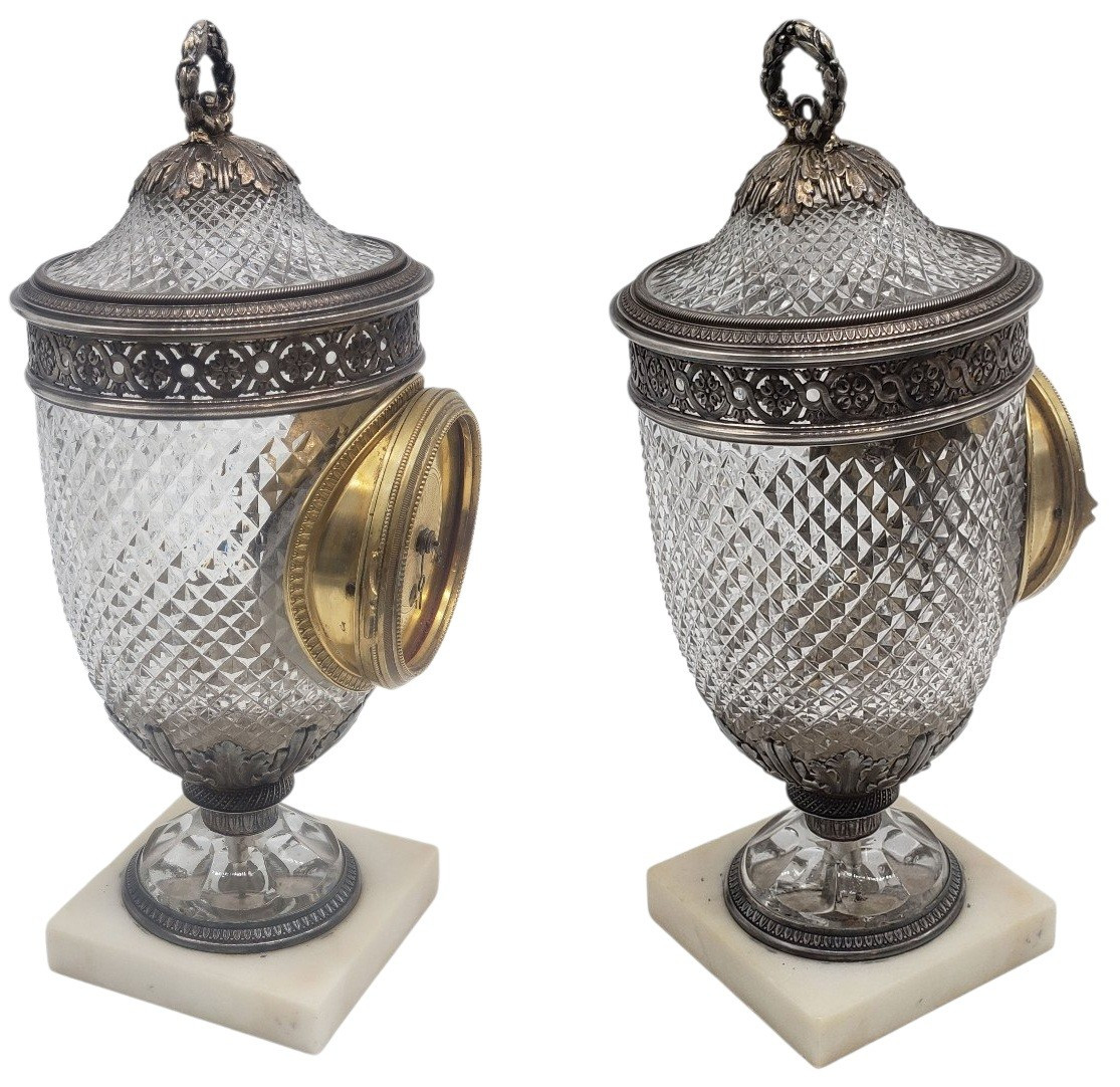 Pendule d'époque Empire cristal taillé baccarat monture argent massif 