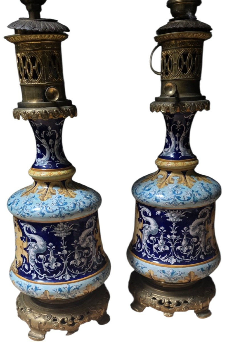 Ulysse A Blois Pair Of Electrified Earthenware Kerosene Lamps-photo-3