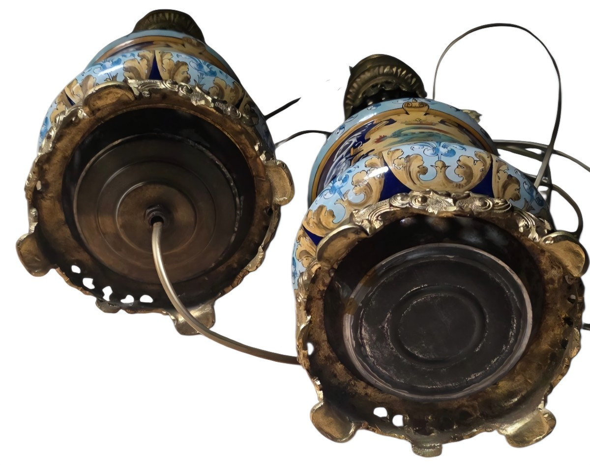 Ulysse A Blois Pair Of Electrified Earthenware Kerosene Lamps-photo-4
