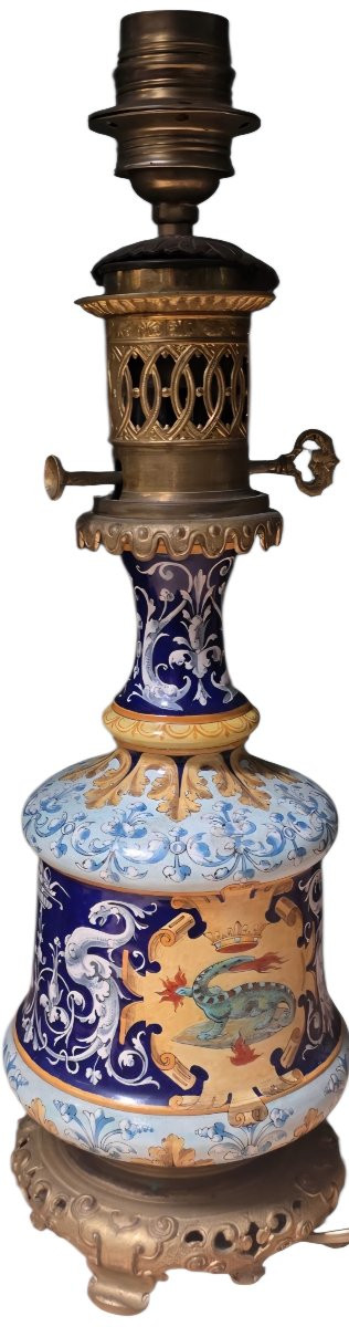 Ulysse A Blois Pair Of Electrified Earthenware Kerosene Lamps-photo-2