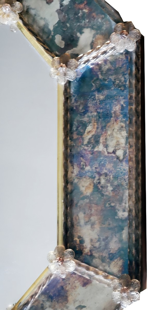 Murano Venice Mirror With Gold Glitter Bezels And Eglomized Glass Circa 1950-photo-1