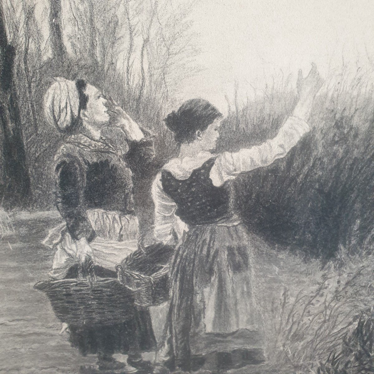 Daniel Ridgway Knight crayon dessin fusain école Américaine XIXeme -photo-3