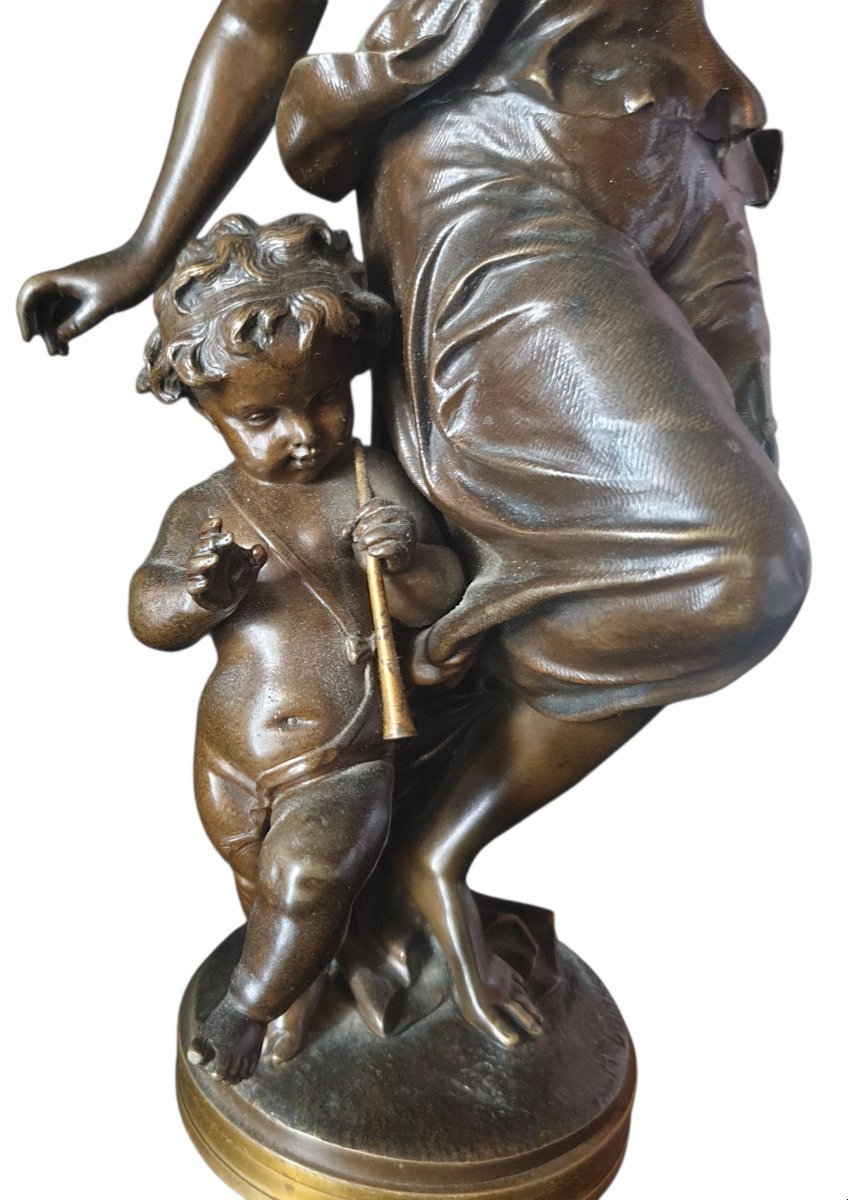 Henry Etienne Dumaine bronze Bacchante et Putto XIXeme -photo-5