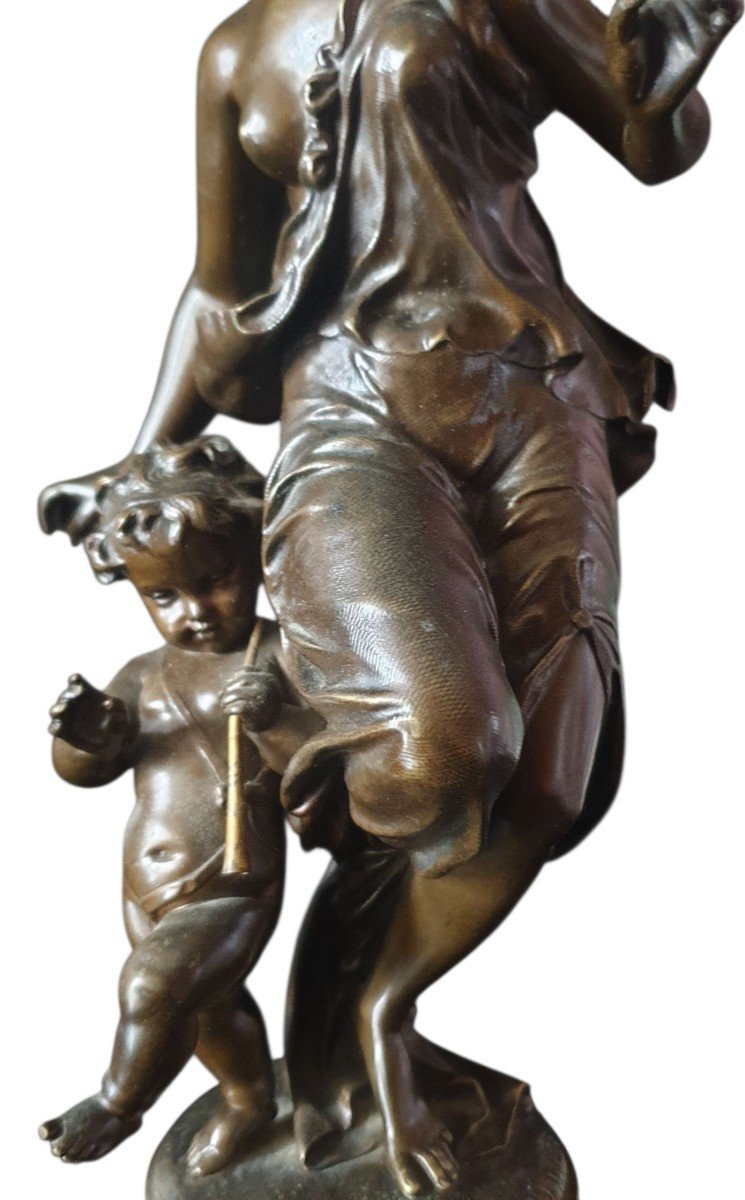 Henry Etienne Dumaine bronze Bacchante et Putto XIXeme -photo-7