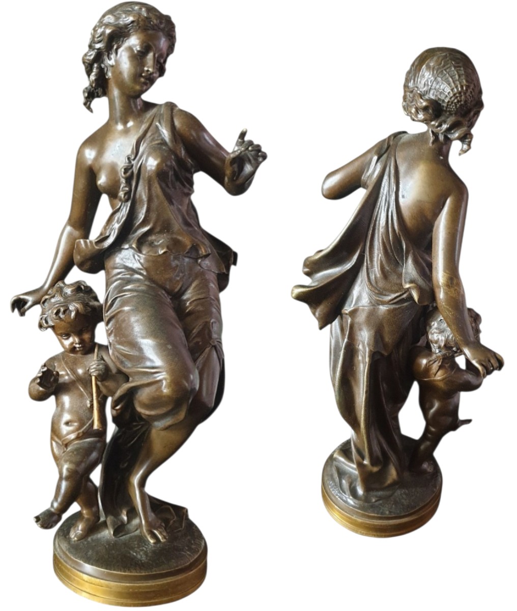 Henry Etienne Dumaine bronze Bacchante et Putto XIXeme 