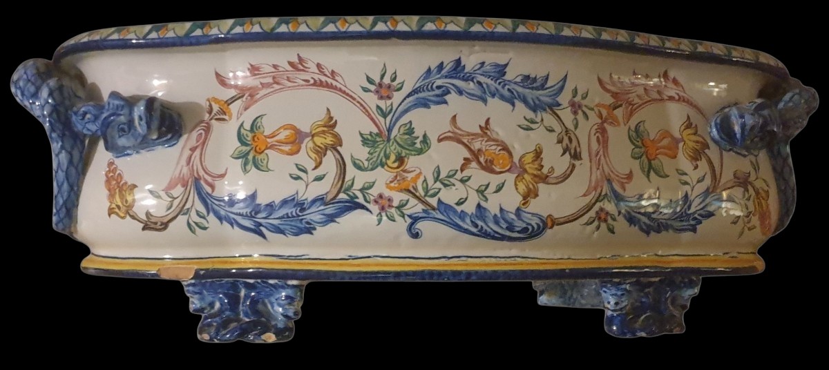 Large Garden Planter In Toul Bellevue Jules Aubry Polychrome Earthenware-photo-2
