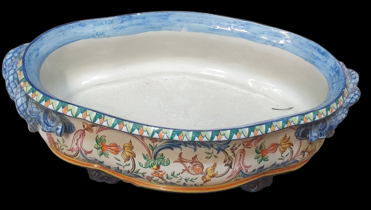 Large Garden Planter In Toul Bellevue Jules Aubry Polychrome Earthenware-photo-4