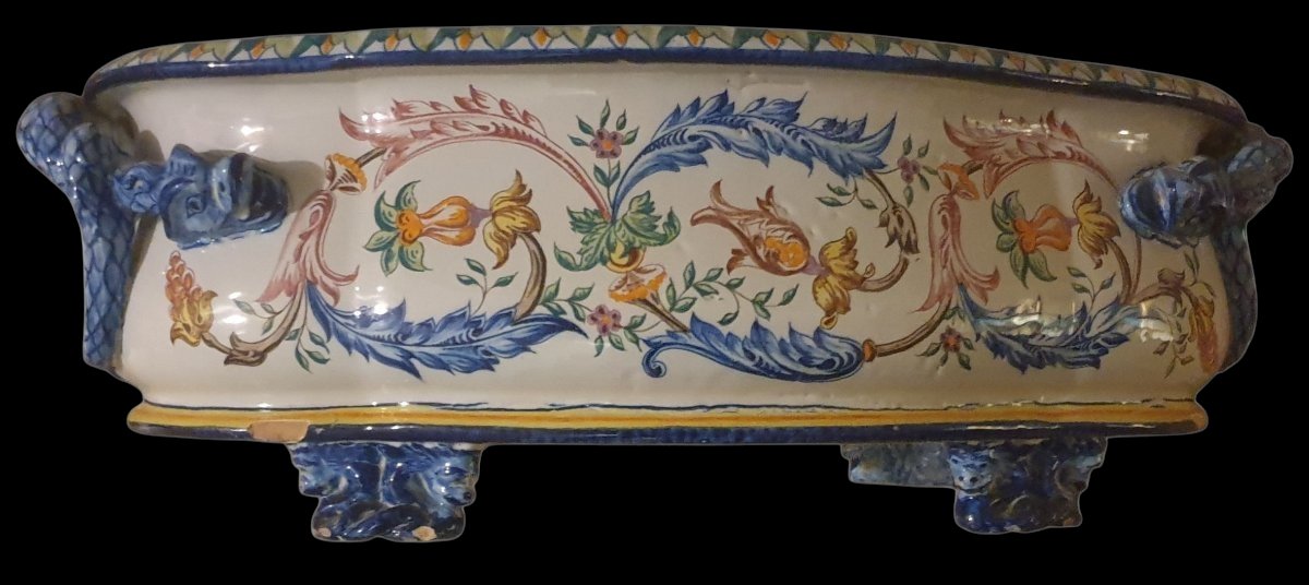 Large Garden Planter In Toul Bellevue Jules Aubry Polychrome Earthenware-photo-2