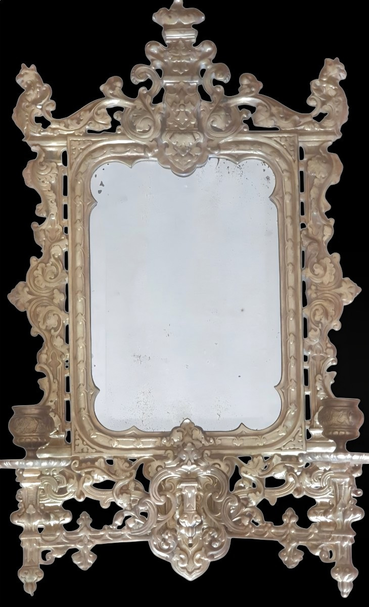 Paire d'appliques rectangulaires en bronze doré Style néo-renaissance XIXème-photo-2