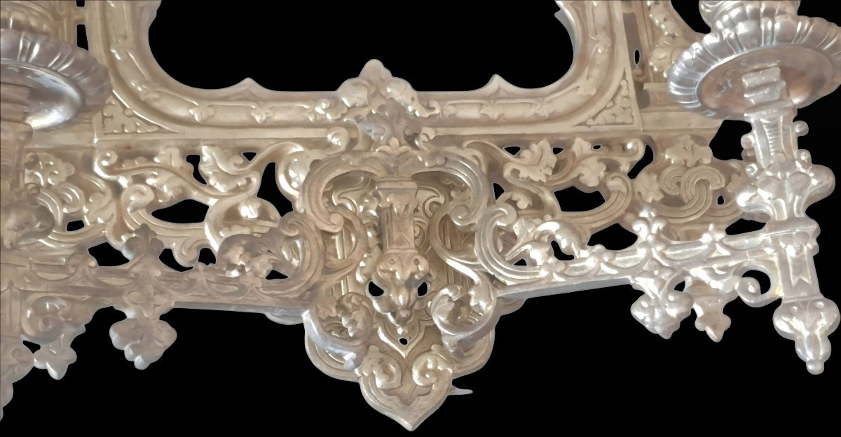 Paire d'appliques rectangulaires en bronze doré Style néo-renaissance XIXème-photo-3