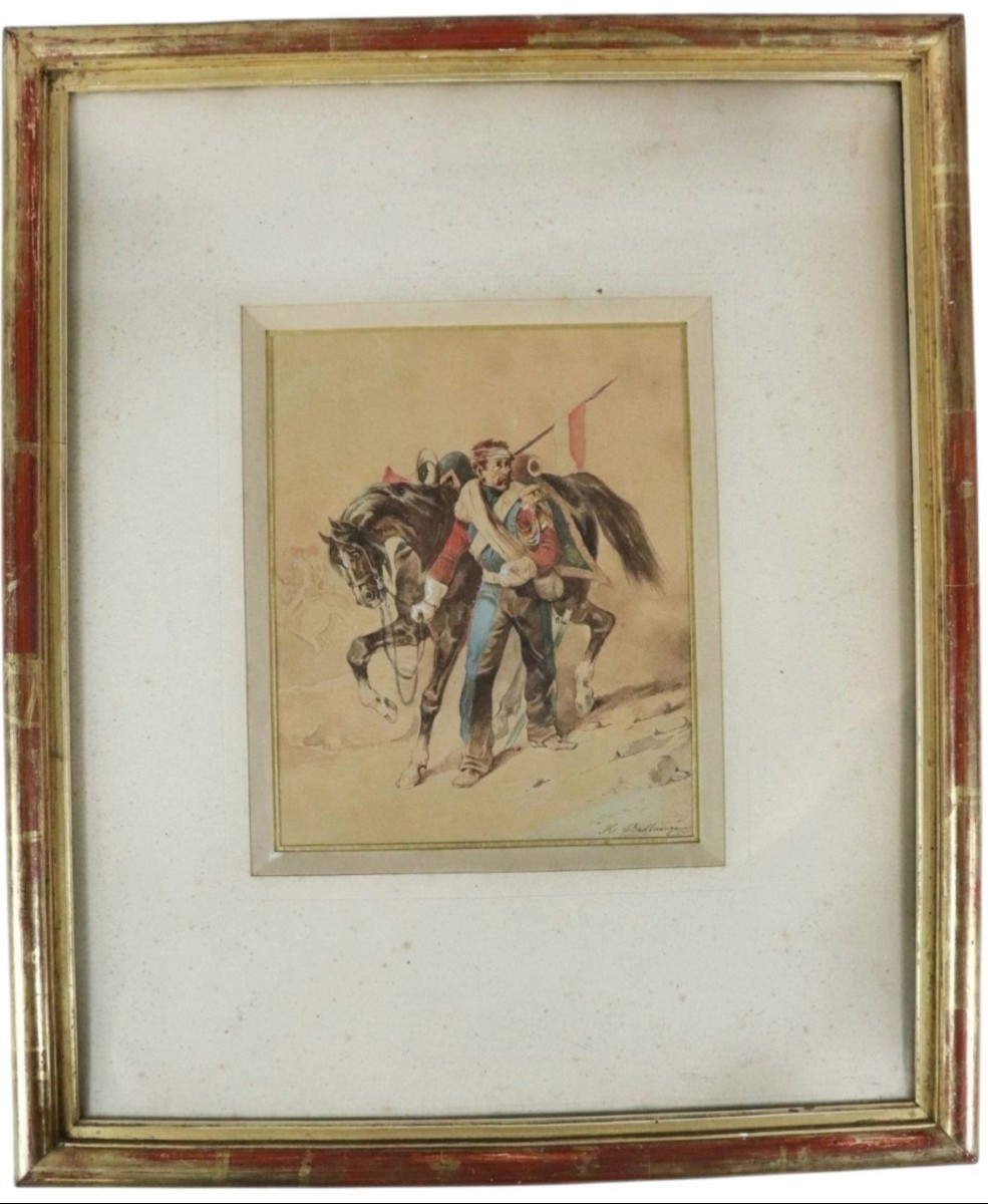 Hippolyte Bellangè Watercolor Wounded Lancer On Horseback-photo-2