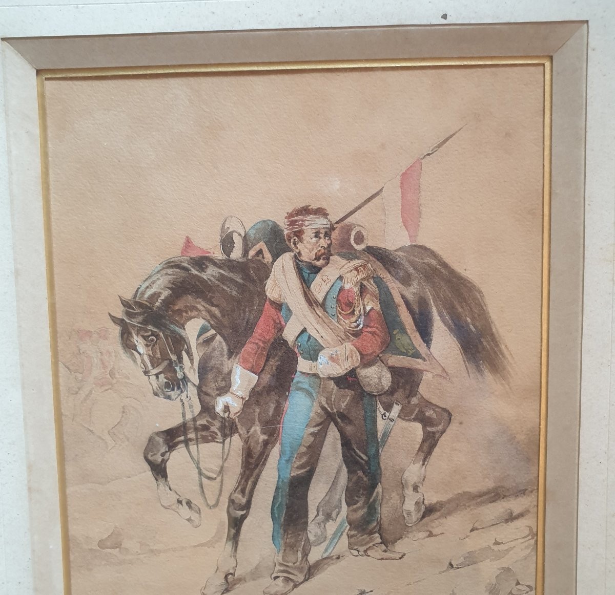 Hippolyte Bellangè Watercolor Wounded Lancer On Horseback-photo-4