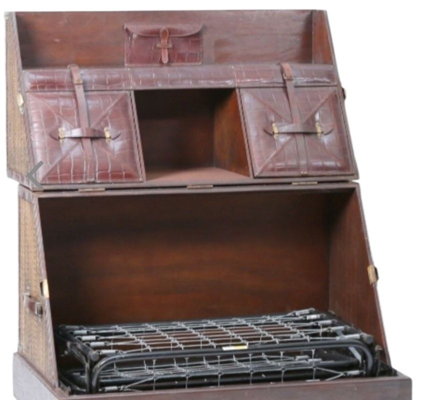Malle lit de voyage vers 1900 bambou tressé et rangement intérieur cuir -photo-3