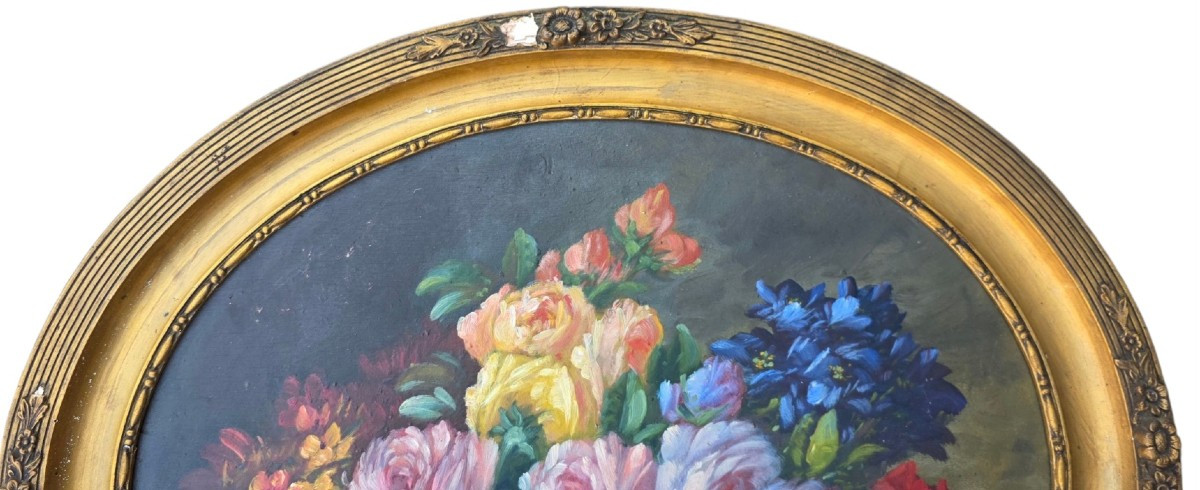 Huile sur panneau bouquet de rose art déco circa 1930-photo-4