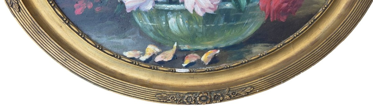 Huile sur panneau bouquet de rose art déco circa 1930-photo-3