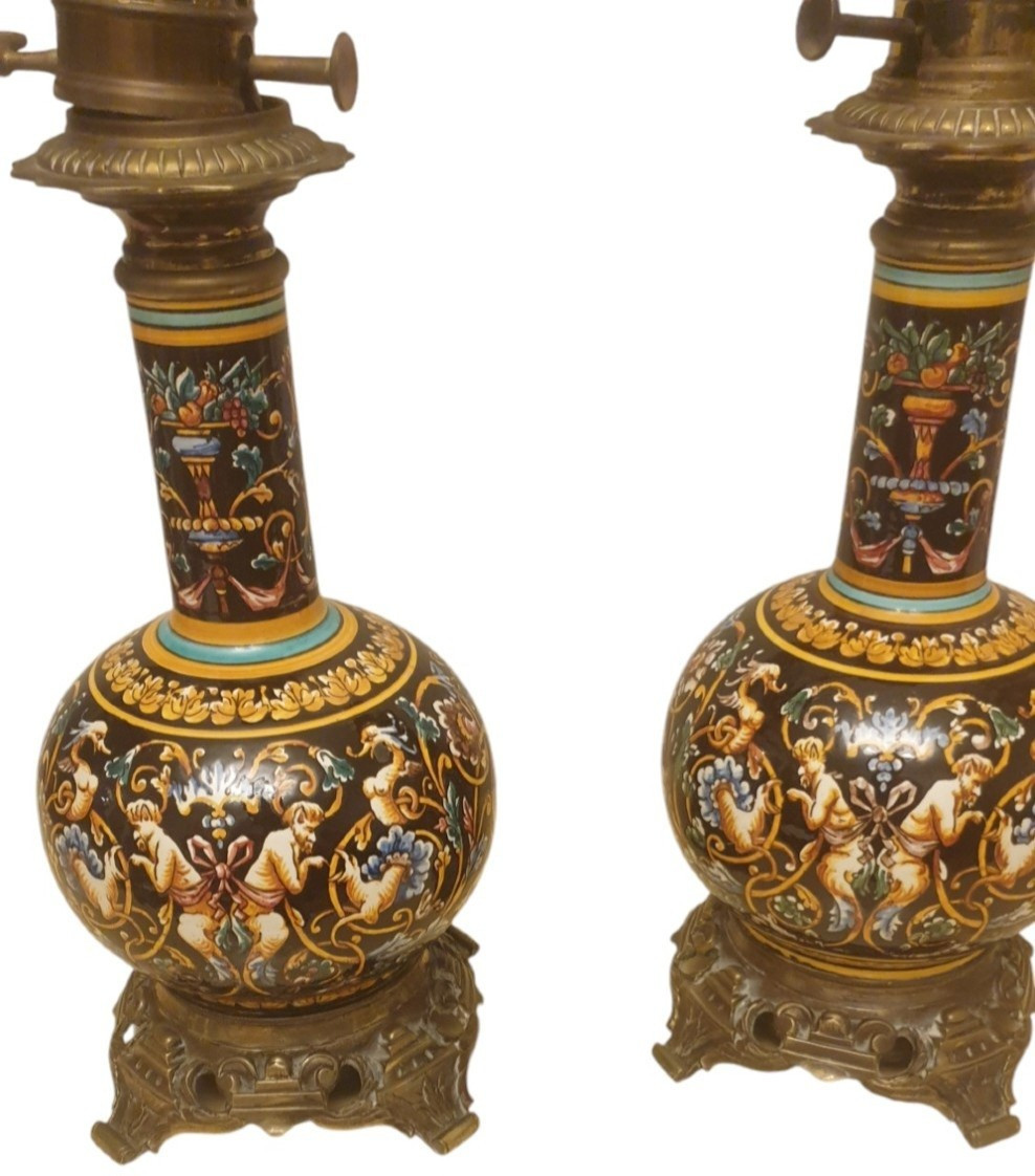 Gien Pair Of Renaissance Lamps 19th Century-photo-2