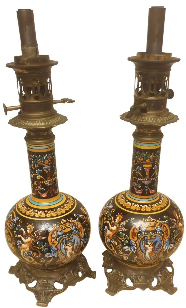 Gien Pair Of Renaissance Lamps 19th Century-photo-4