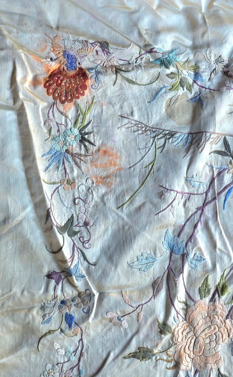Chine broderie sur soie 4 m² 275 X 145 cm XIXeme 中国丝绸刺绣-photo-3