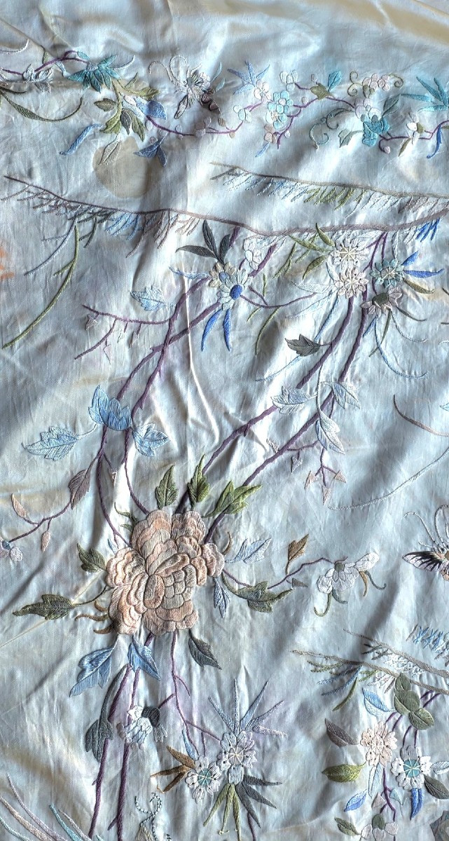 Chine broderie sur soie 4 m² 275 X 145 cm XIXeme 中国丝绸刺绣-photo-1