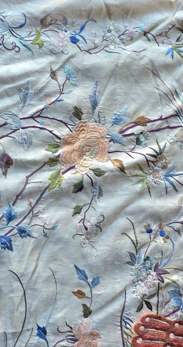 Chine broderie sur soie 4 m² 275 X 145 cm XIXeme 中国丝绸刺绣-photo-2