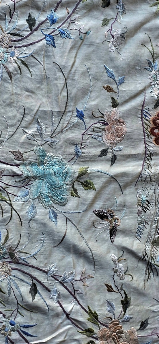 Chine broderie sur soie 4 m² 275 X 145 cm XIXeme 中国丝绸刺绣-photo-3