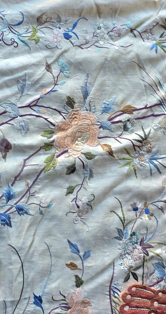 Chine broderie sur soie 4 m² 275 X 145 cm XIXeme 中国丝绸刺绣-photo-4
