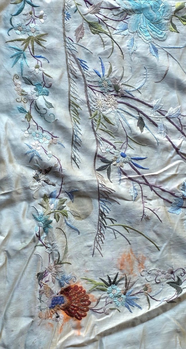 Chine broderie sur soie 4 m² 275 X 145 cm XIXeme 中国丝绸刺绣-photo-5