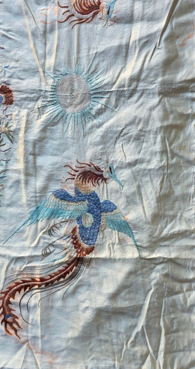 Chine broderie sur soie 4 m² 275 X 145 cm XIXeme 中国丝绸刺绣-photo-8