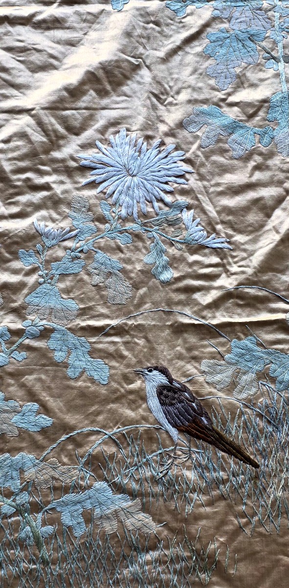 China Embroidery On Silk Caton 3 M² 175 X 180 Cm XIXeme 中国丝绸卡顿刺绣 3 平方米 175 X 180 厘米 19 世纪-photo-4