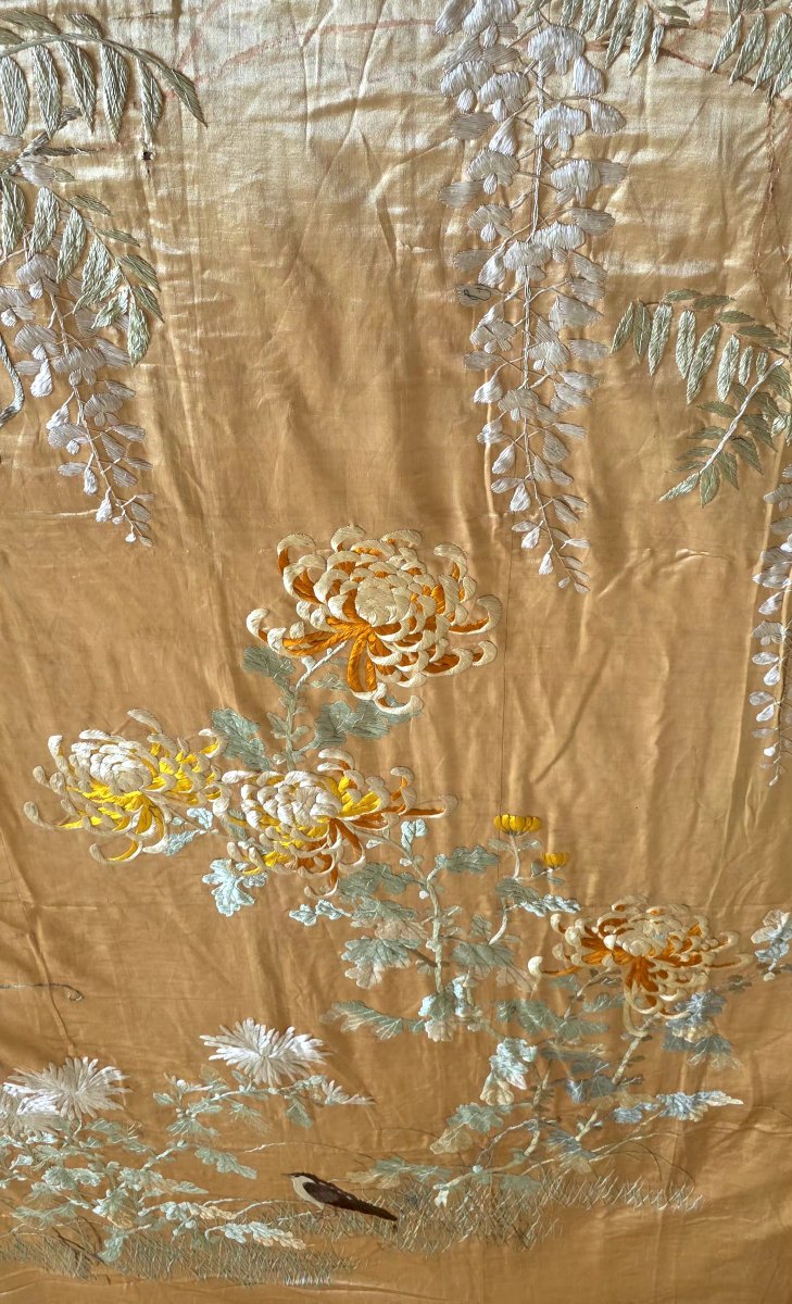 China Embroidery On Silk Caton 3 M² 175 X 180 Cm XIXeme 中国丝绸卡顿刺绣 3 平方米 175 X 180 厘米 19 世纪-photo-1