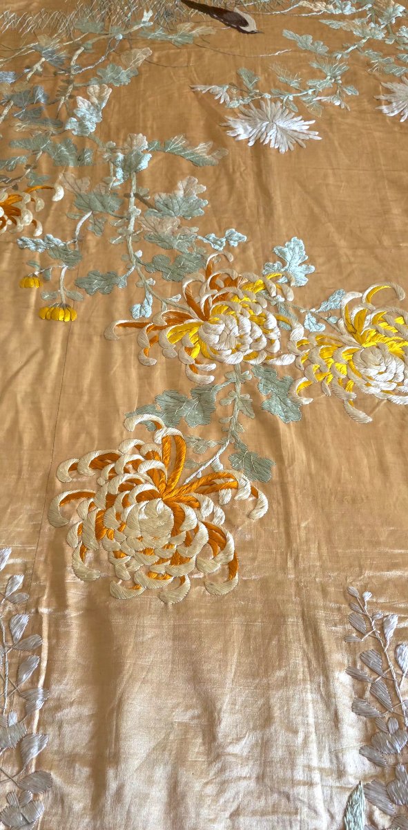 China Embroidery On Silk Caton 3 M² 175 X 180 Cm XIXeme 中国丝绸卡顿刺绣 3 平方米 175 X 180 厘米 19 世纪-photo-2