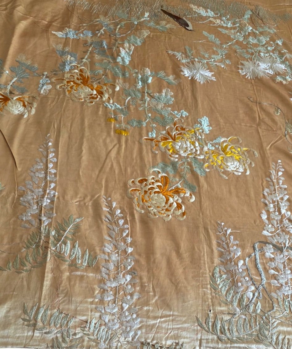 China Embroidery On Silk Caton 3 M² 175 X 180 Cm XIXeme 中国丝绸卡顿刺绣 3 平方米 175 X 180 厘米 19 世纪-photo-4