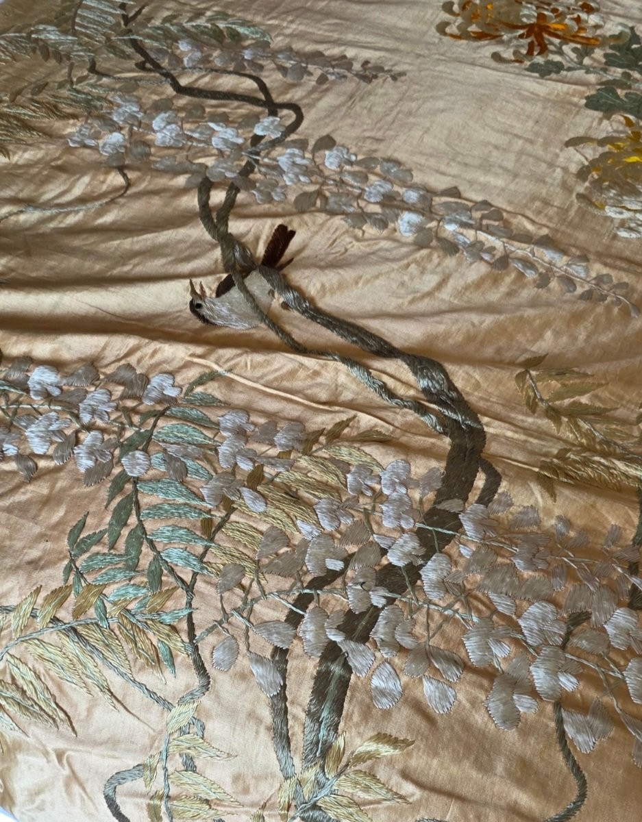 China Embroidery On Silk Caton 3 M² 175 X 180 Cm XIXeme 中国丝绸卡顿刺绣 3 平方米 175 X 180 厘米 19 世纪-photo-5
