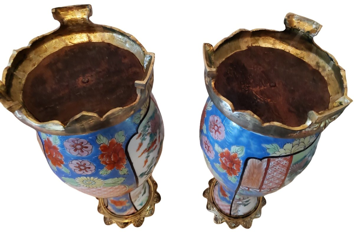 Japan Imari Arista Pair Of Porcelain Vases Mounted Gilt Bronze 日本伊万里アリスタ一対の磁器花瓶、金メッキブロンズに取り付けら-photo-2