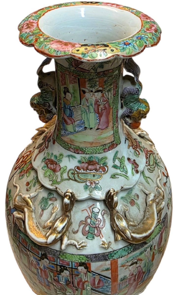 Paire de vases canton famille rose monté  bronze doré XIXème -photo-3