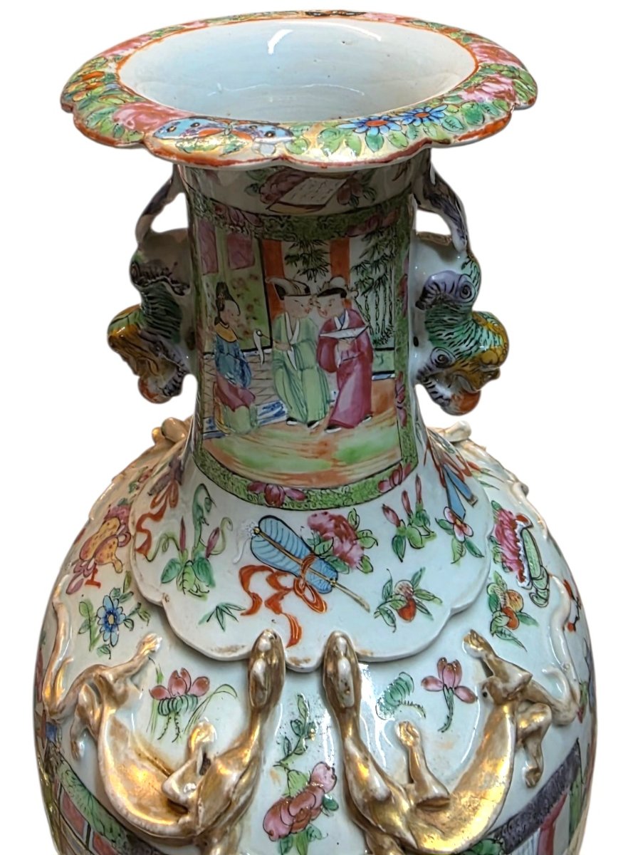Paire de vases canton famille rose monté  bronze doré XIXème -photo-6
