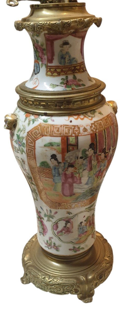 Paire de lampes en porcelaine de Canton et bronze doré a restaurer XIXeme -photo-2