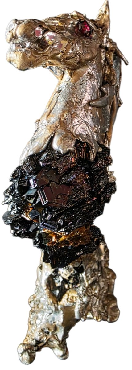 Brutalist Horse Sculpture In Bronze And Cassiterite Stone Circa 1970 Signature To Ident-photo-4
