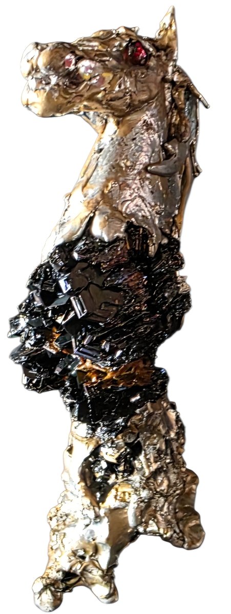 Brutalist Horse Sculpture In Bronze And Cassiterite Stone Circa 1970 Signature To Ident-photo-1