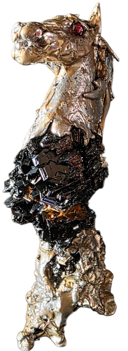 Brutalist Horse Sculpture In Bronze And Cassiterite Stone Circa 1970 Signature To Ident-photo-3