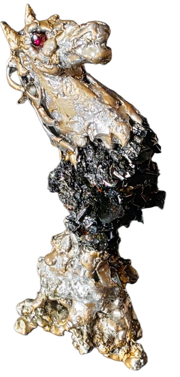 Brutalist Horse Sculpture In Bronze And Cassiterite Stone Circa 1970 Signature To Ident-photo-4